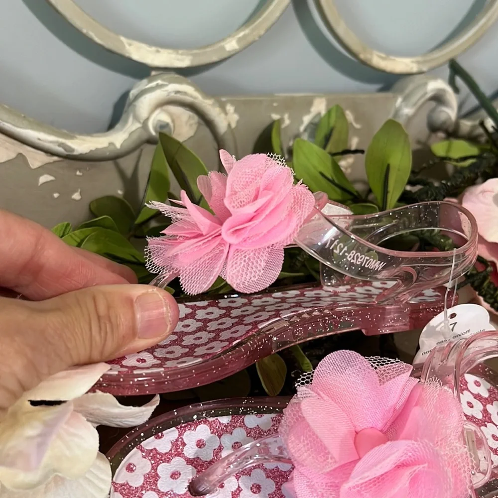 Sandals jelly shoes pink mesh flower infant girl 9